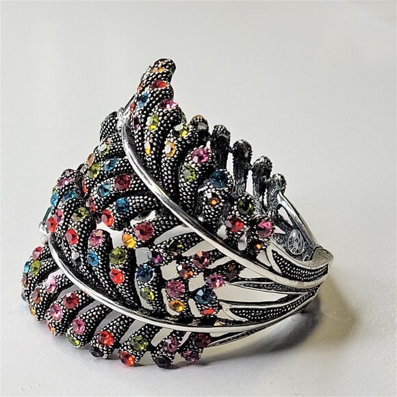 Multicolored Rhinestone Hinged Cuff Bracelet - Picture 2 of 13